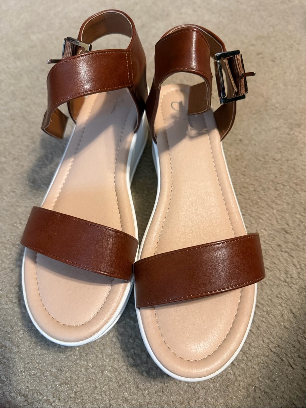 Women's J.Adams Brown Leather Ankle-Strap Surf Sandals